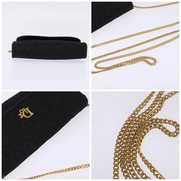 Christian Dior Honeycomb Canvas Chain Shoulder Bag Black Gold Auth BA5626 - Picture 15 of 16